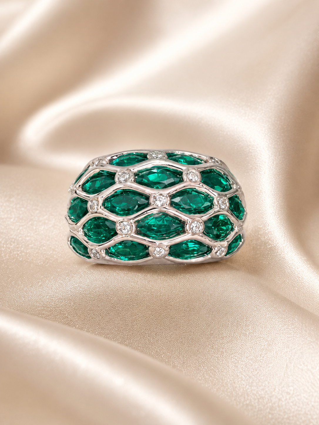 Emerald Lattice Statement Ring