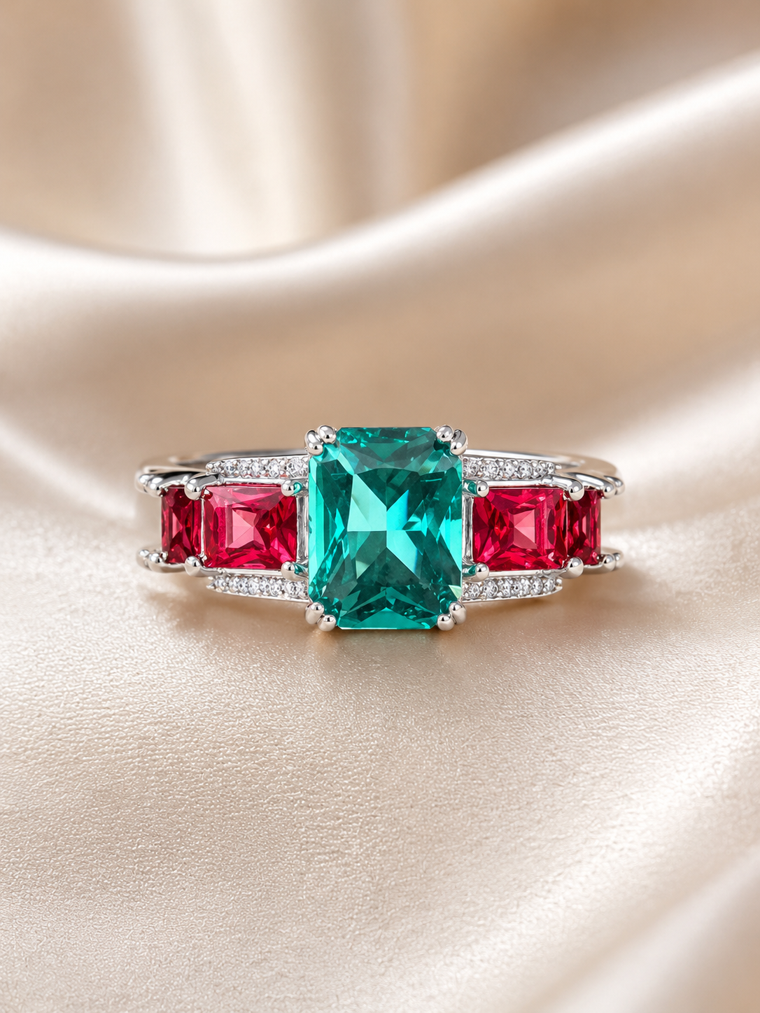Emerald & Ruby Three-Stone Ring