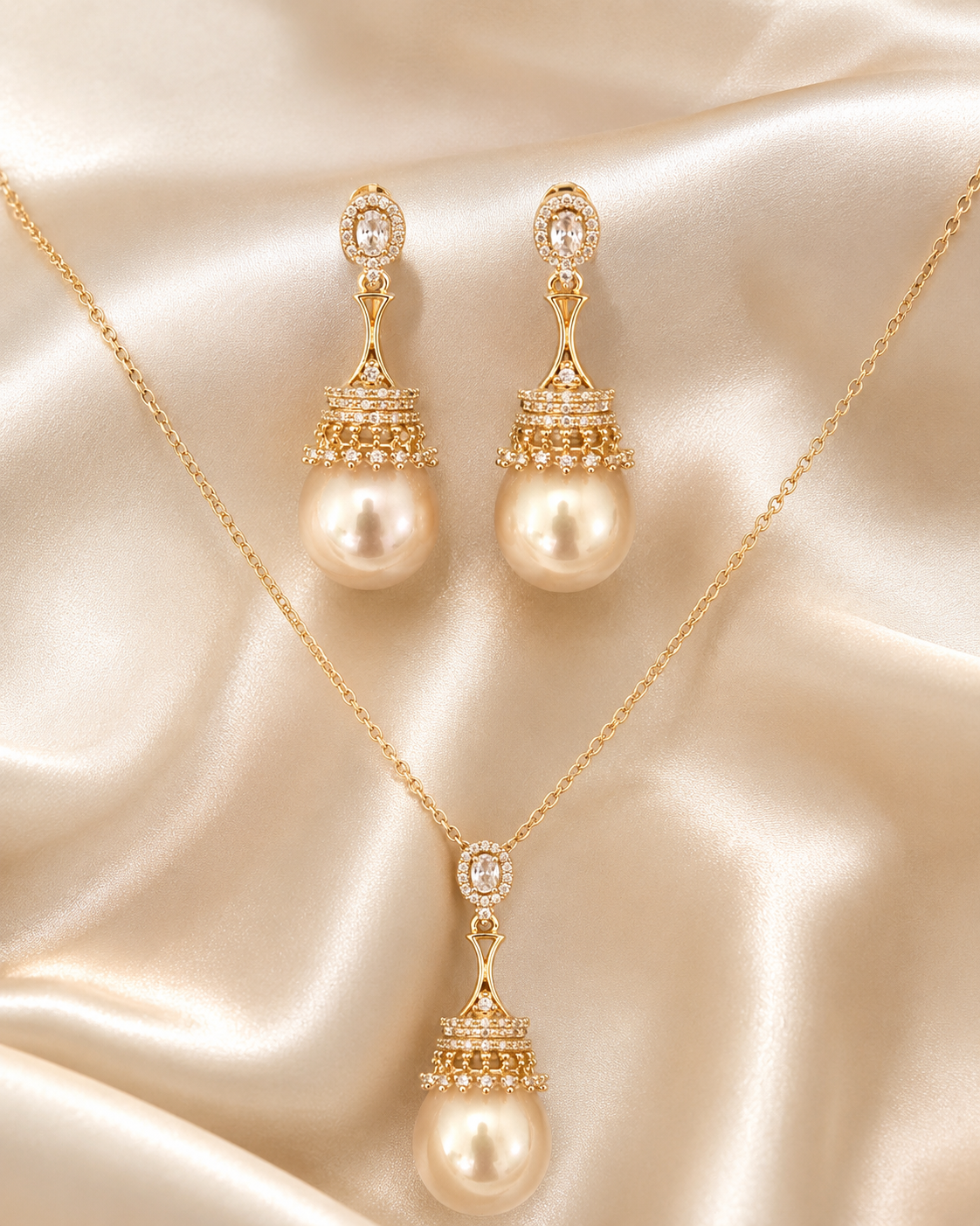 Classic Pearl Drop Gold Jewellery Set