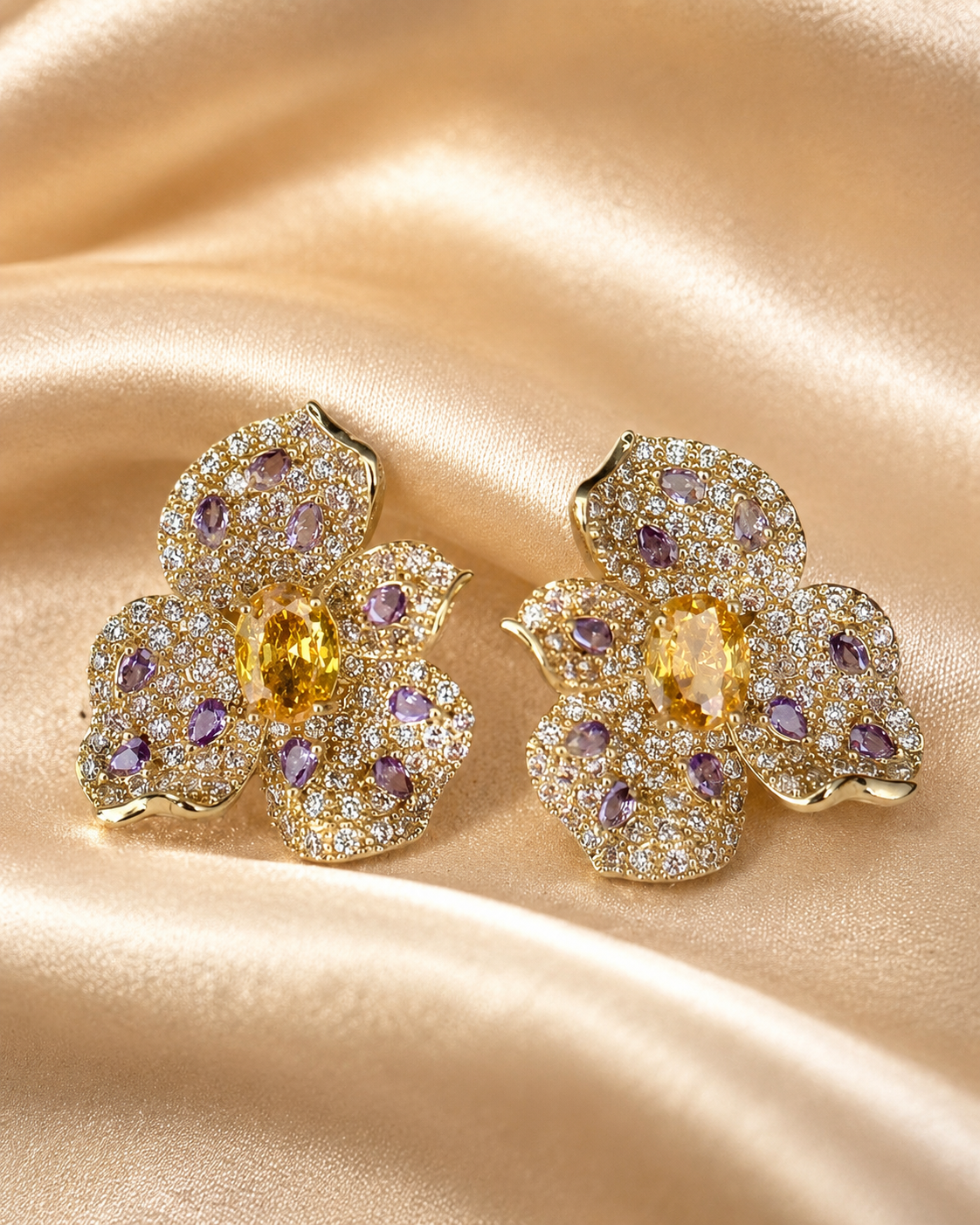 Golden Orchid Stud Earrings