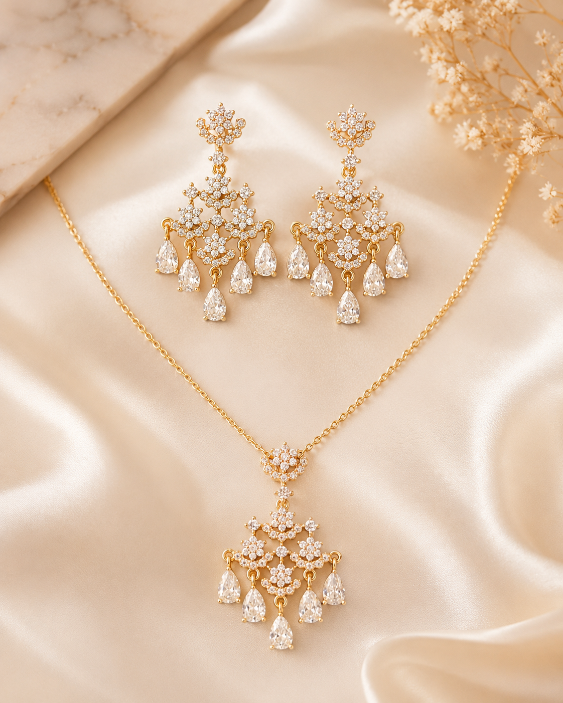 Crystal Chandelier Gold Jewellery Set