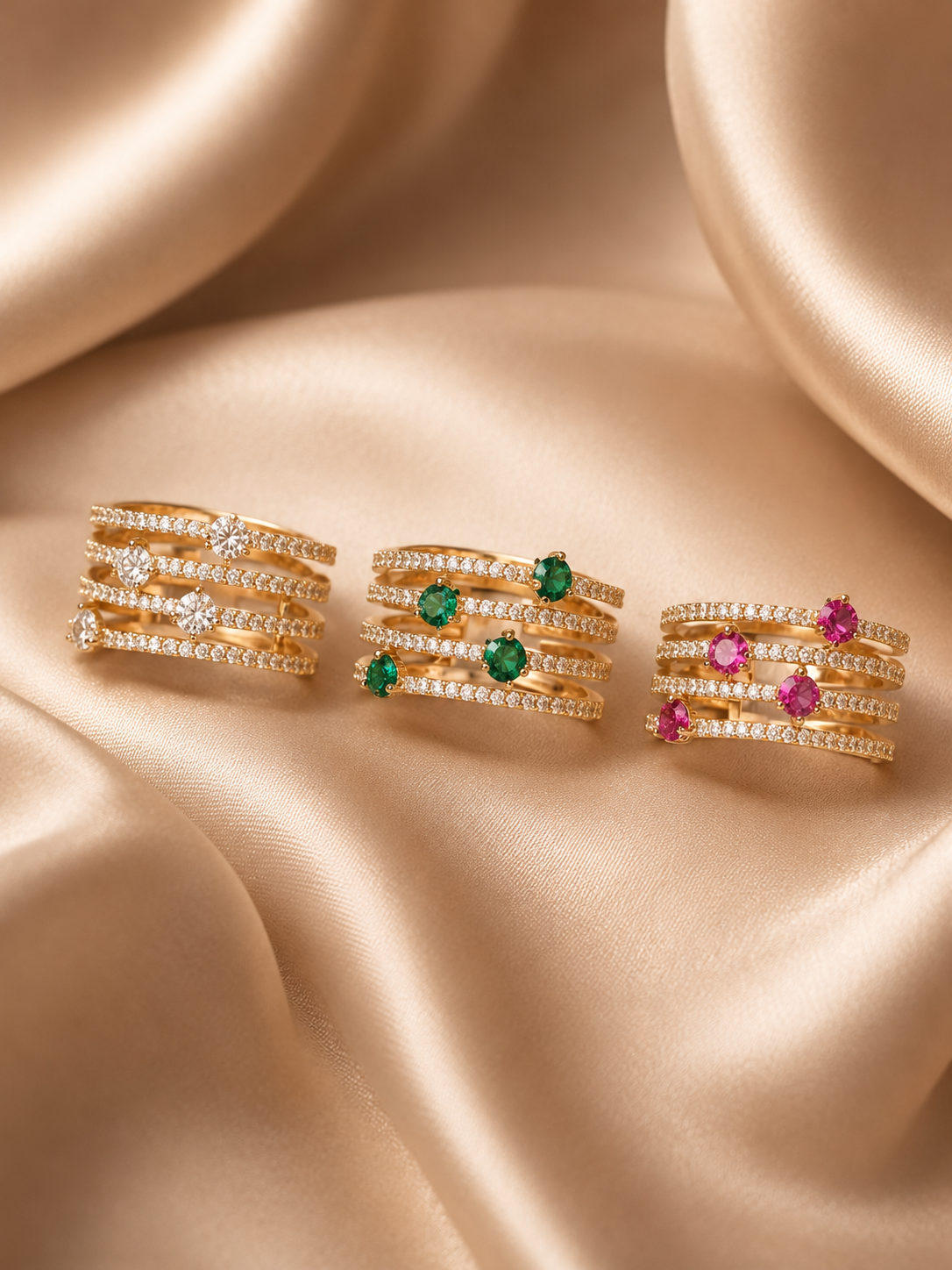 Trio of Colour Multi-Band Rings