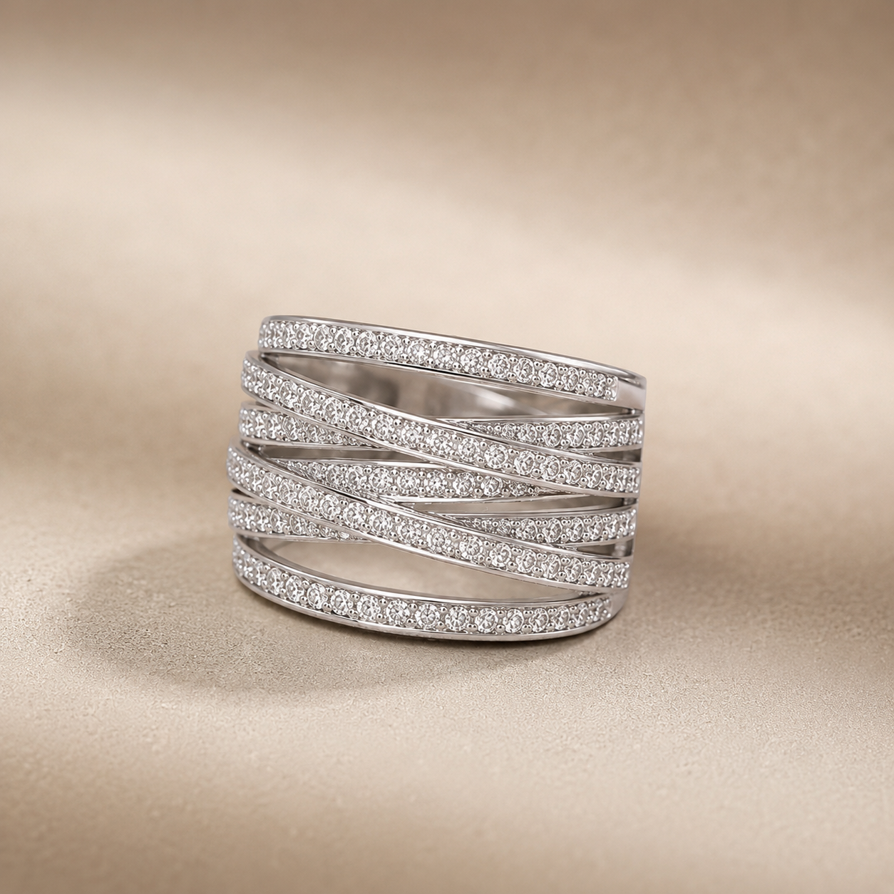 Pavé Layered Crossover Ring