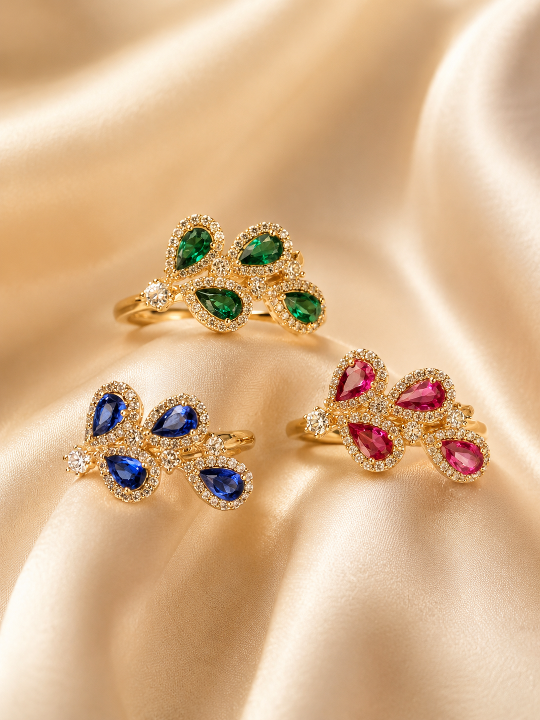 Jewel-Toned Butterfly Ring Trio