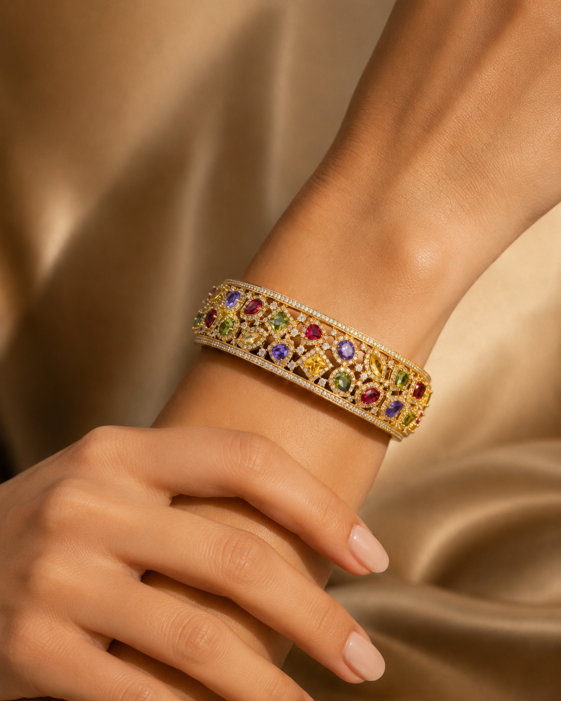 Multicolour Gemstone Gold Bangle