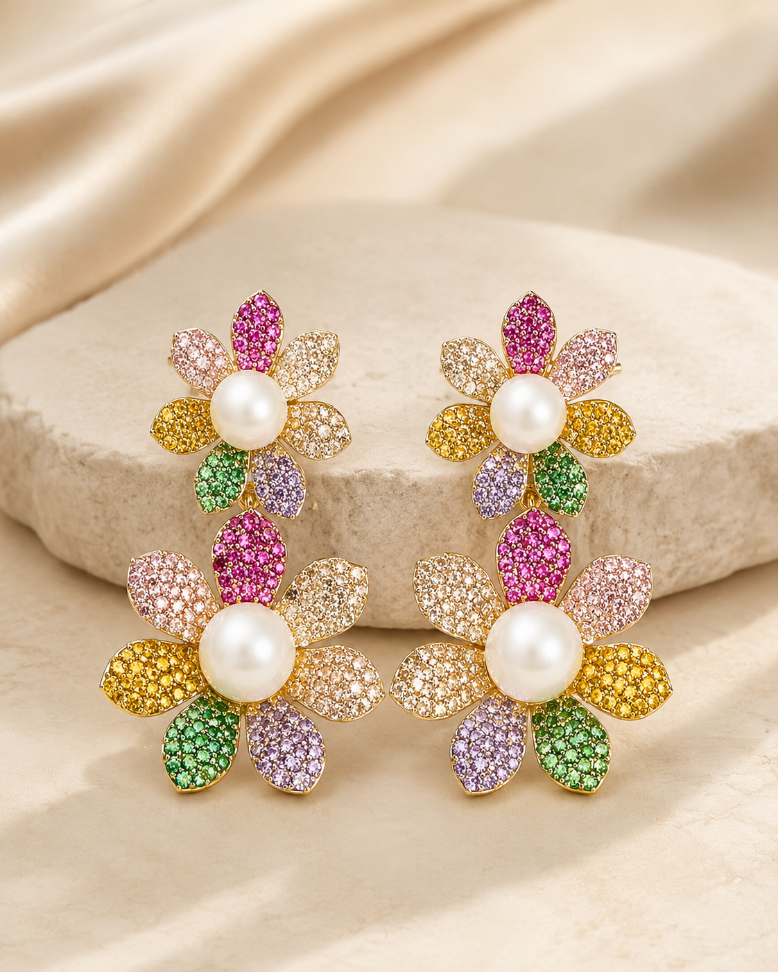Rainbow Pearl Bloom Earrings