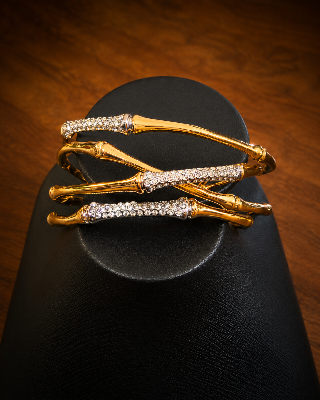 Sculpted Crystal Gold Bangle