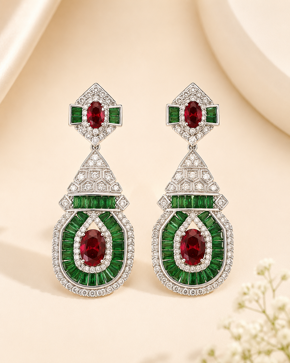 Emerald Ruby Statement Earrings
