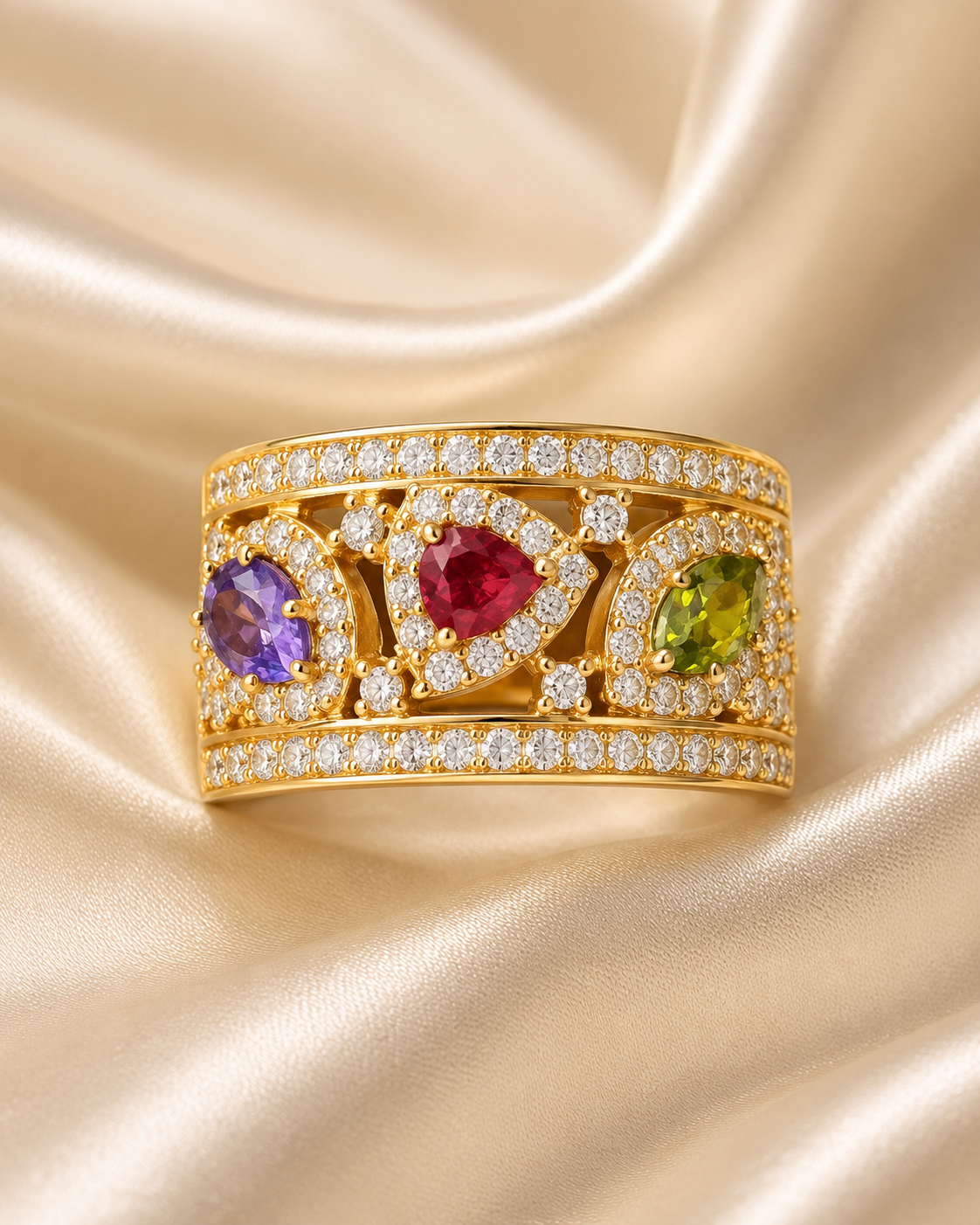 Tricolour Gemstone Statement Ring