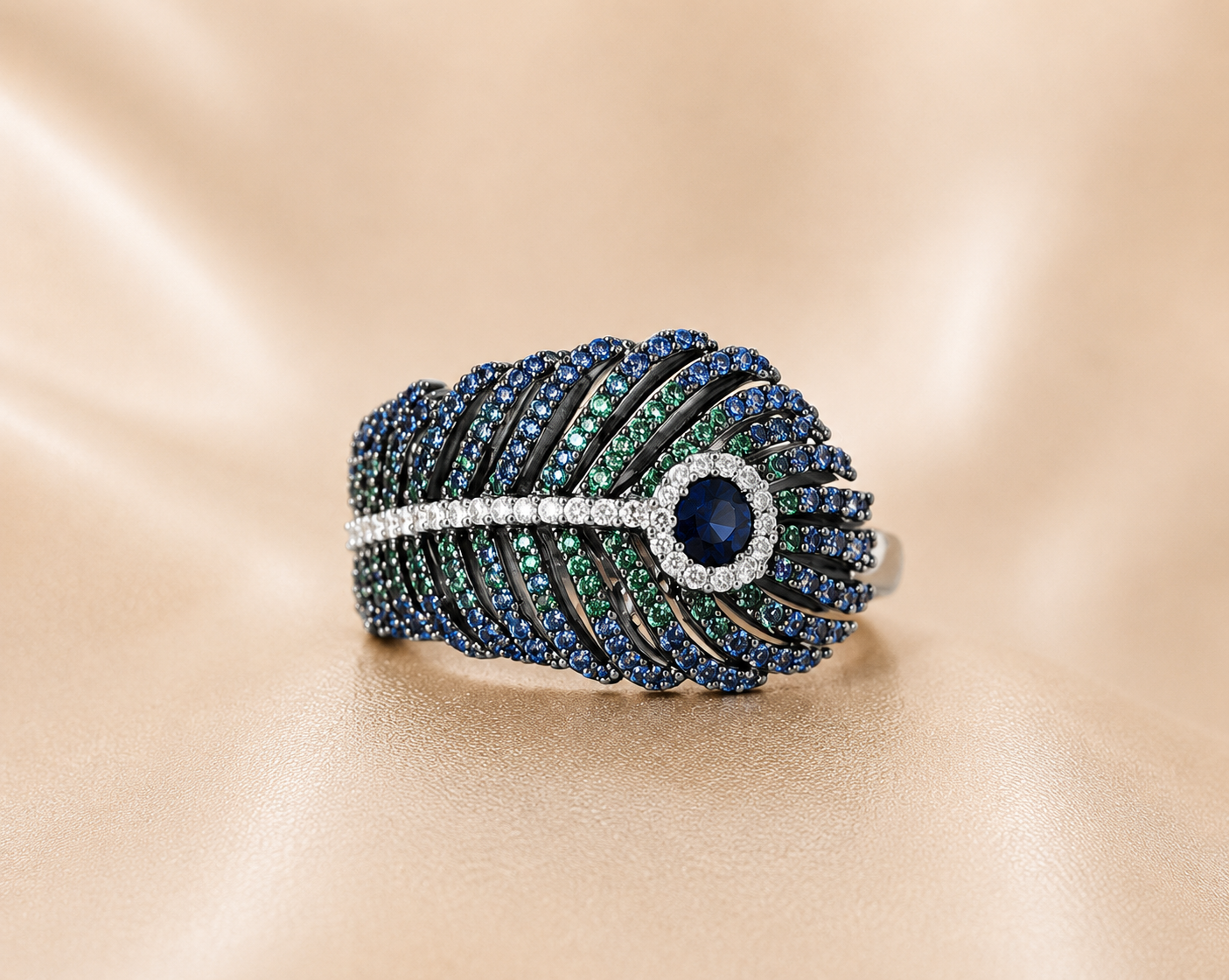 Peacock Feather Statement Ring
