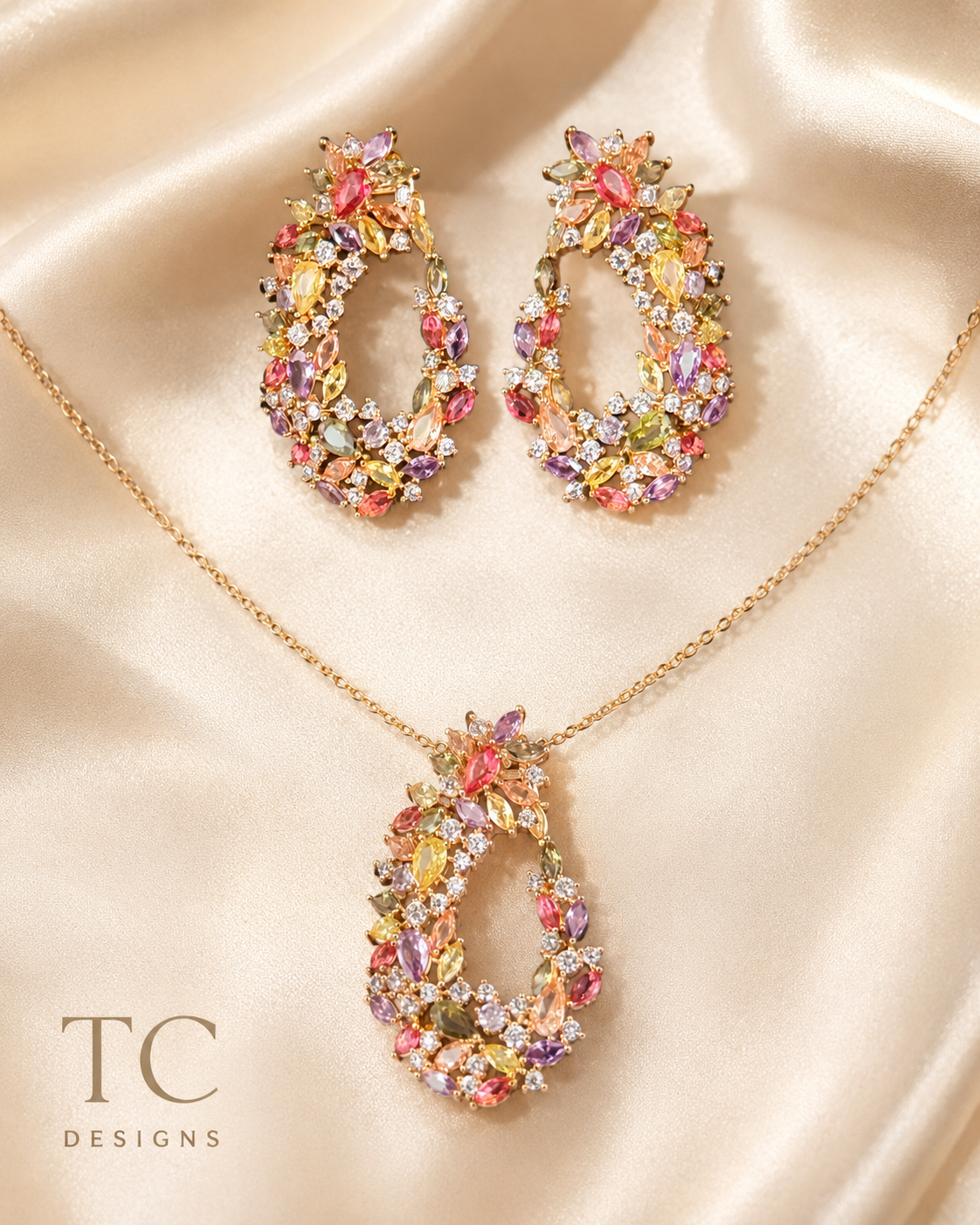 Pastel Teardrop Gold Jewellery Set