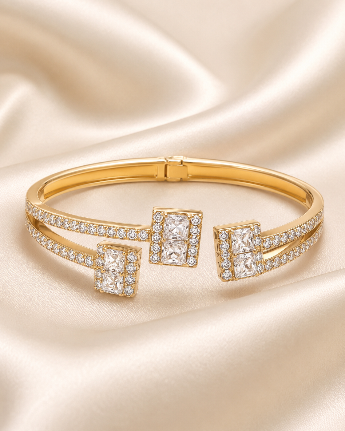 White Stone Square Cuff Bangle