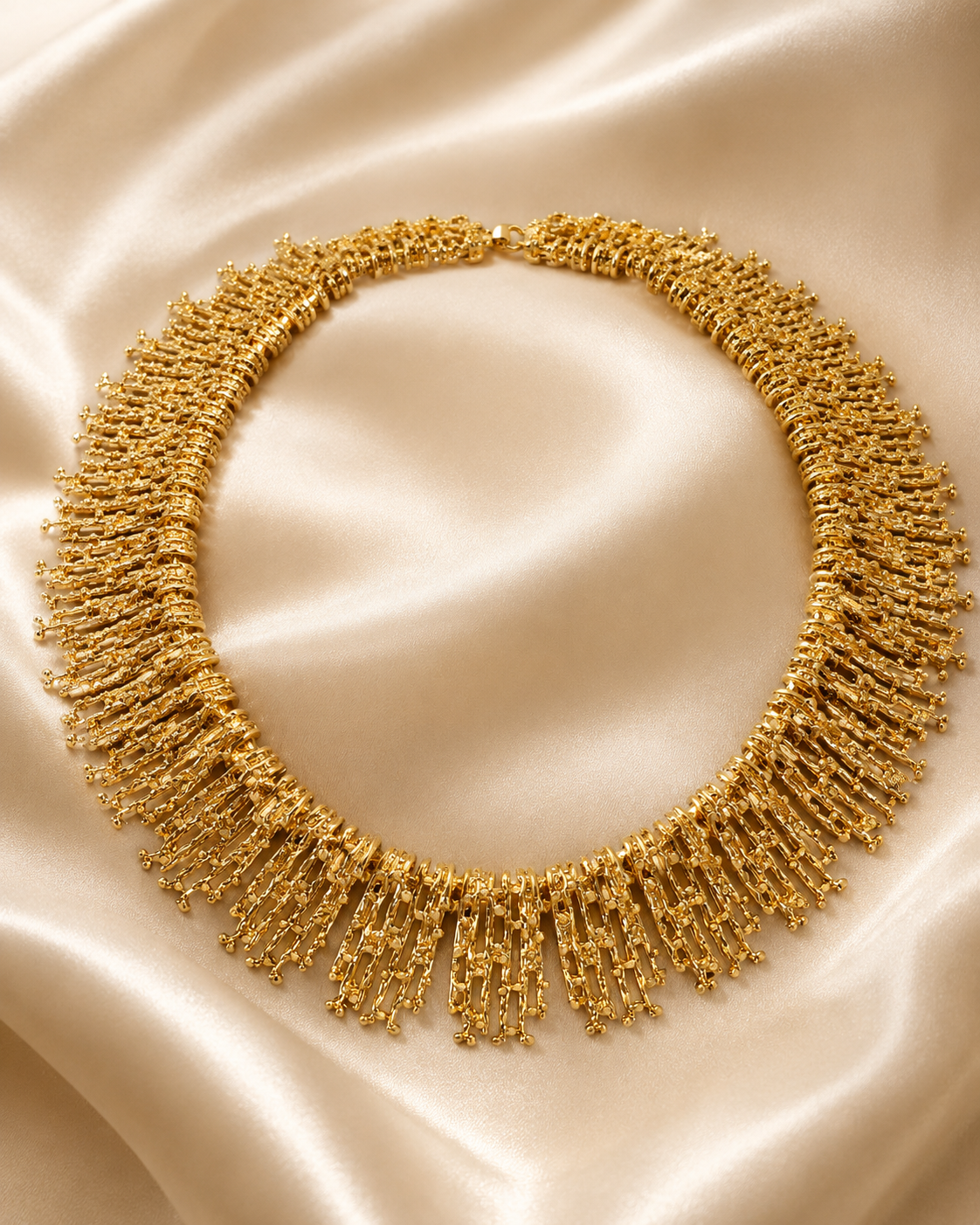 Golden Fringe Statement Necklace