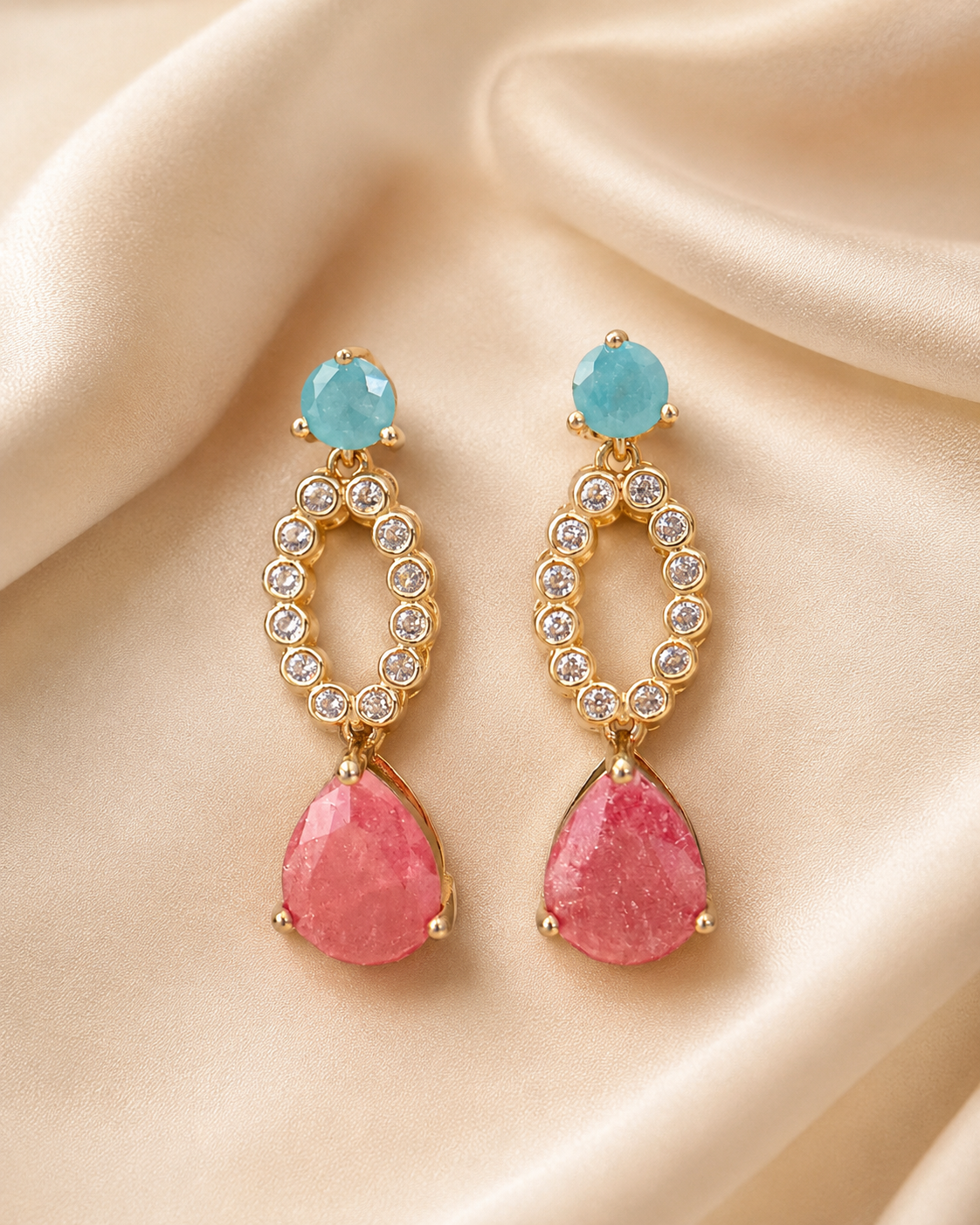 Aqua Rose Drop Earrings