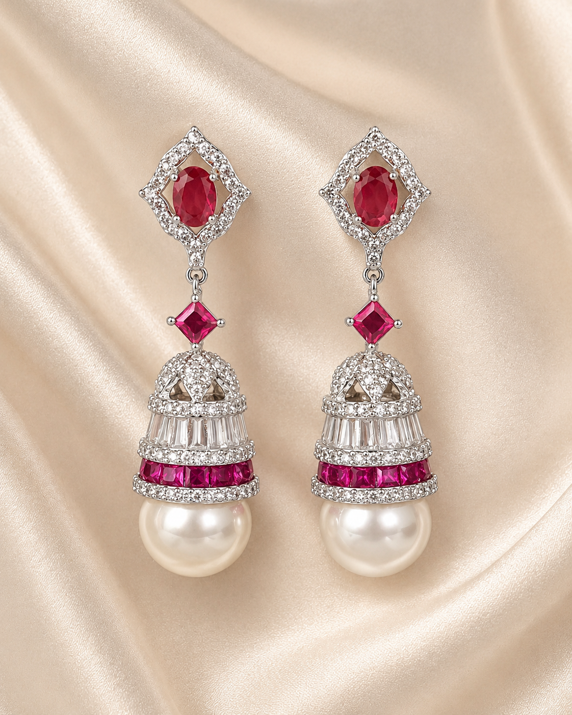 Ruby Pearl Drop Earrings
