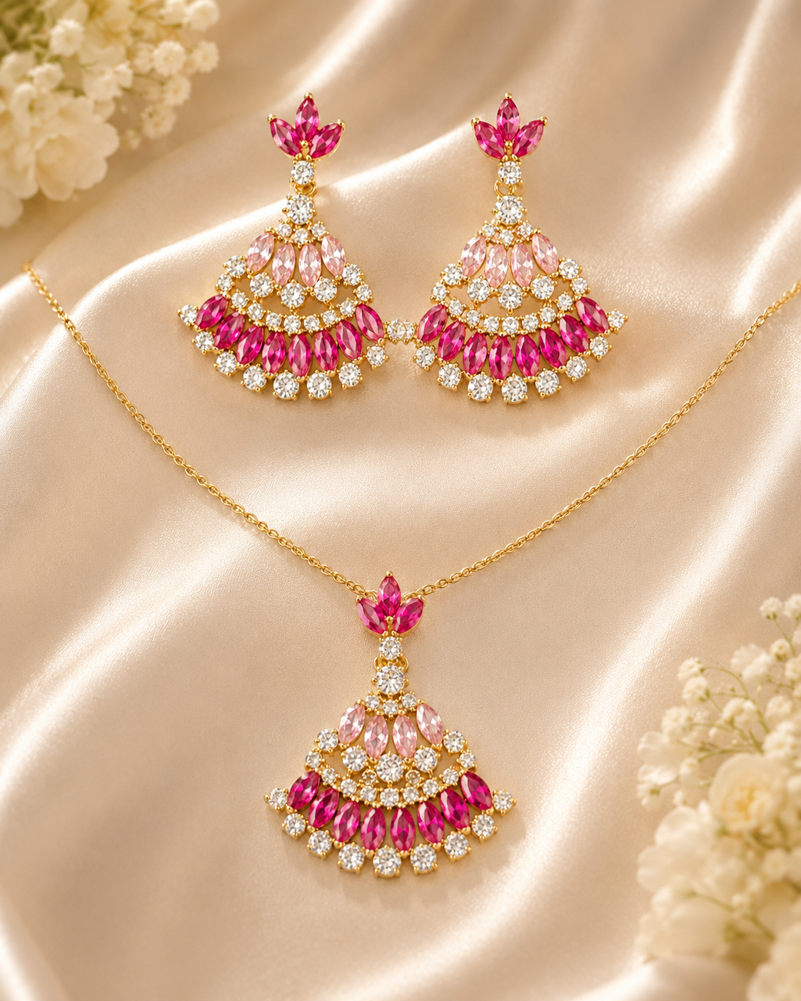 Pink Fan Gold Jewellery Set