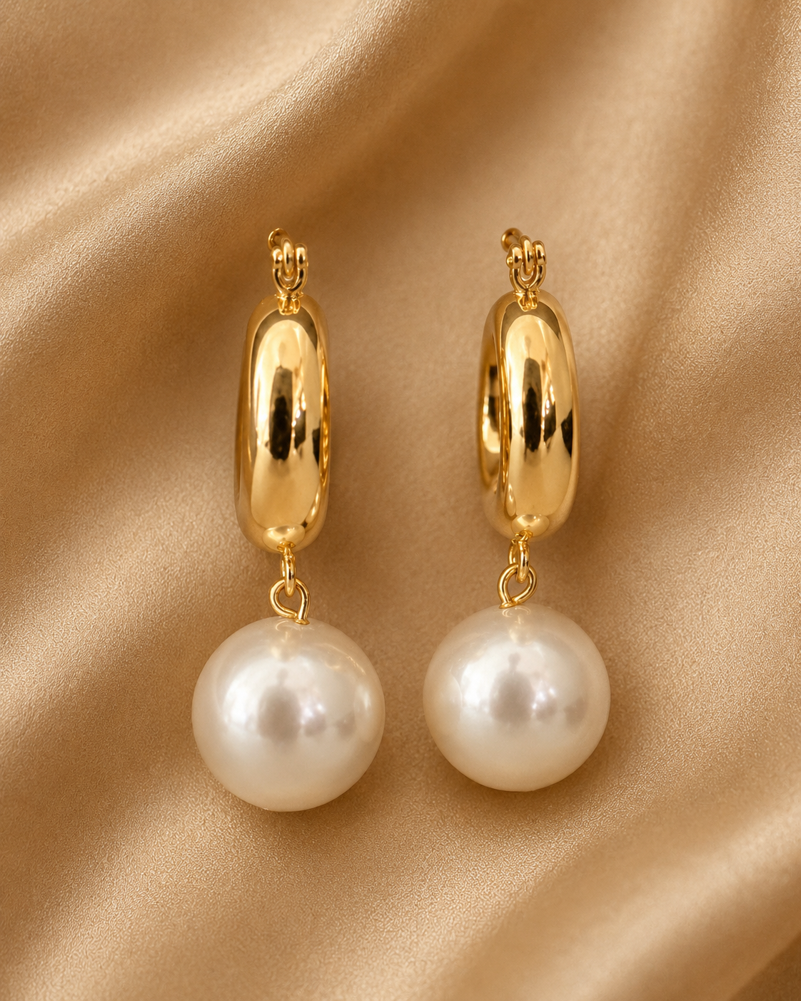 Gold Pearl Hoop Drop Earrings