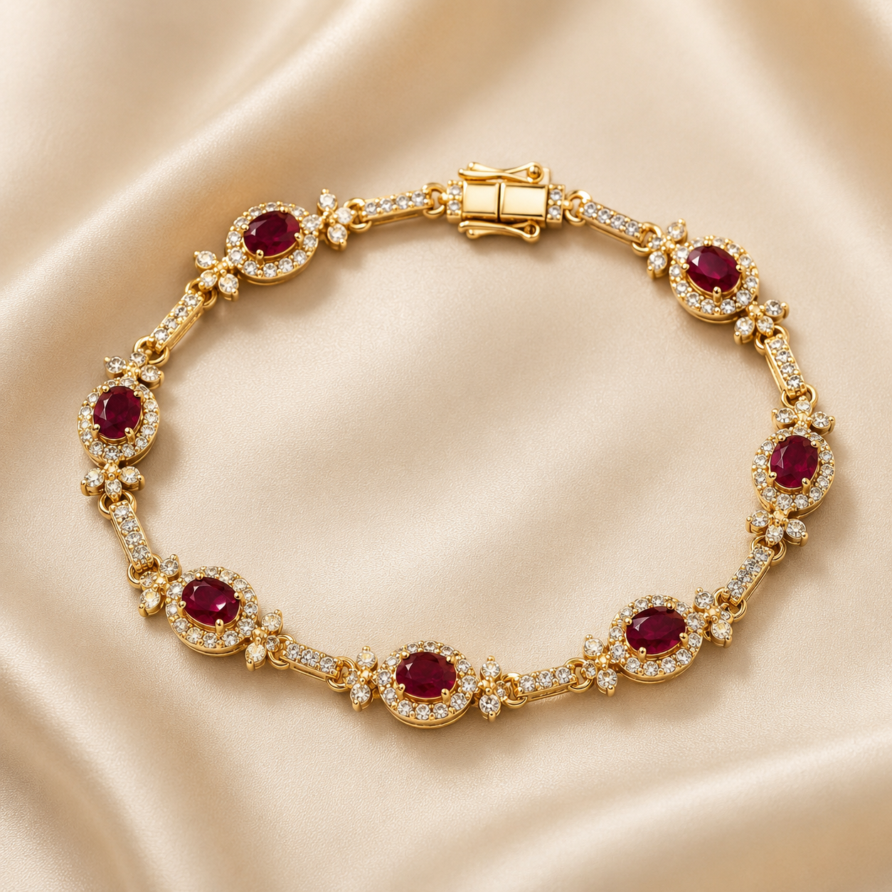 Ruby Halo Gold Bracelet