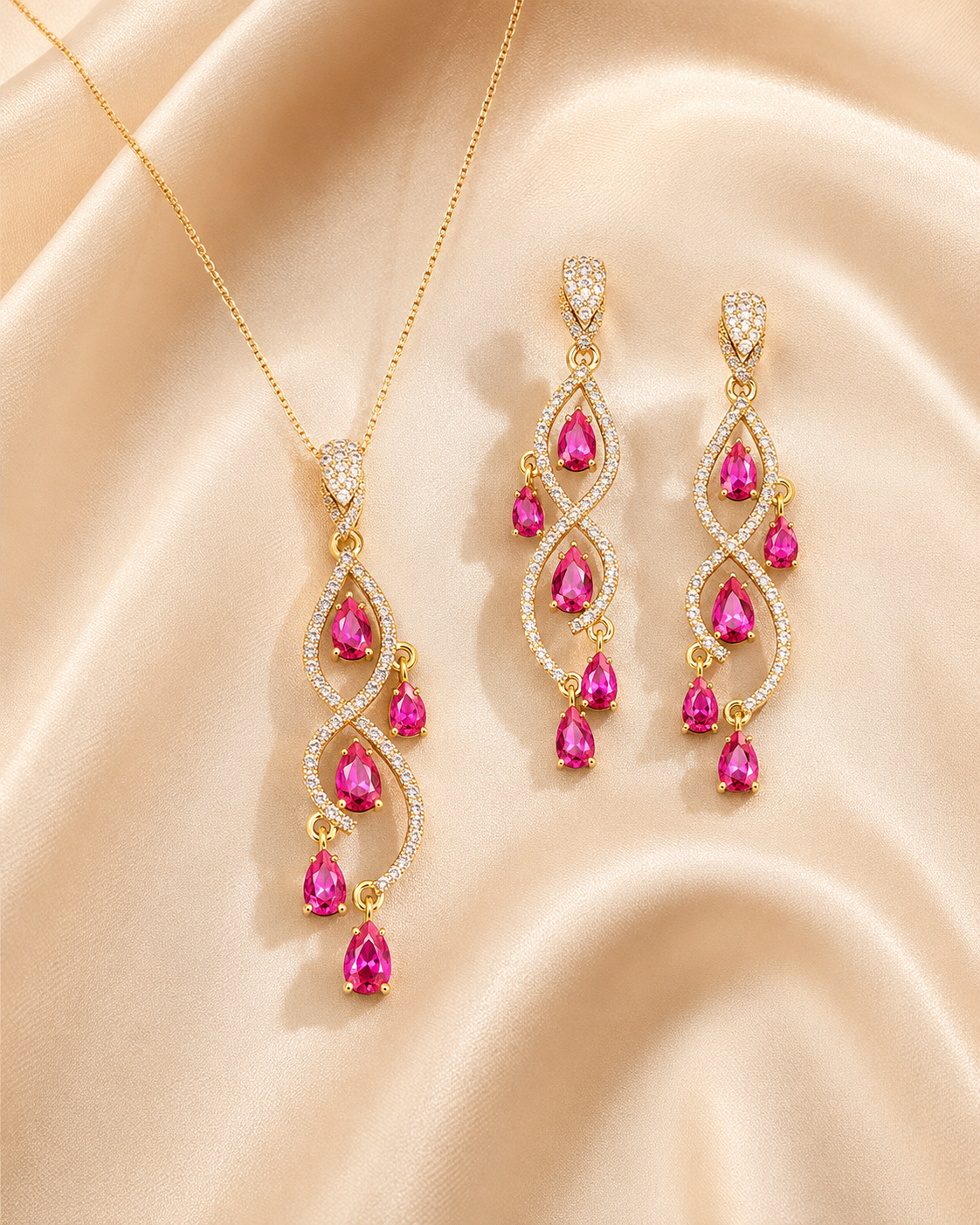 Ruby Swirl Gold Jewellery Set