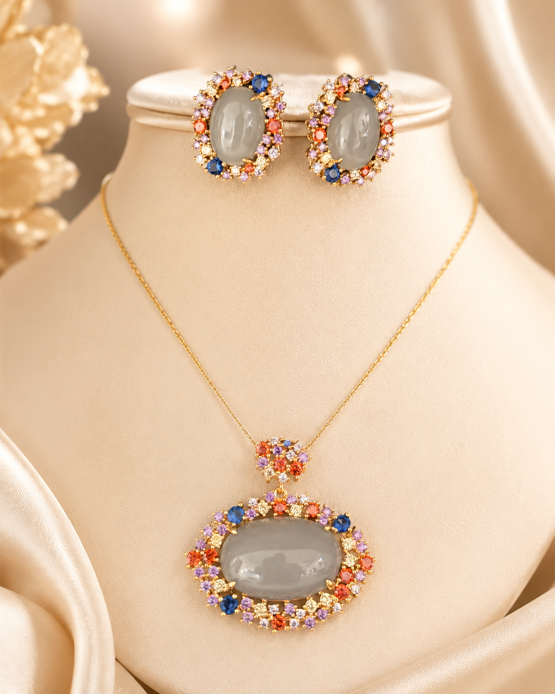Moonstone Multicolour Gold Jewellery Set