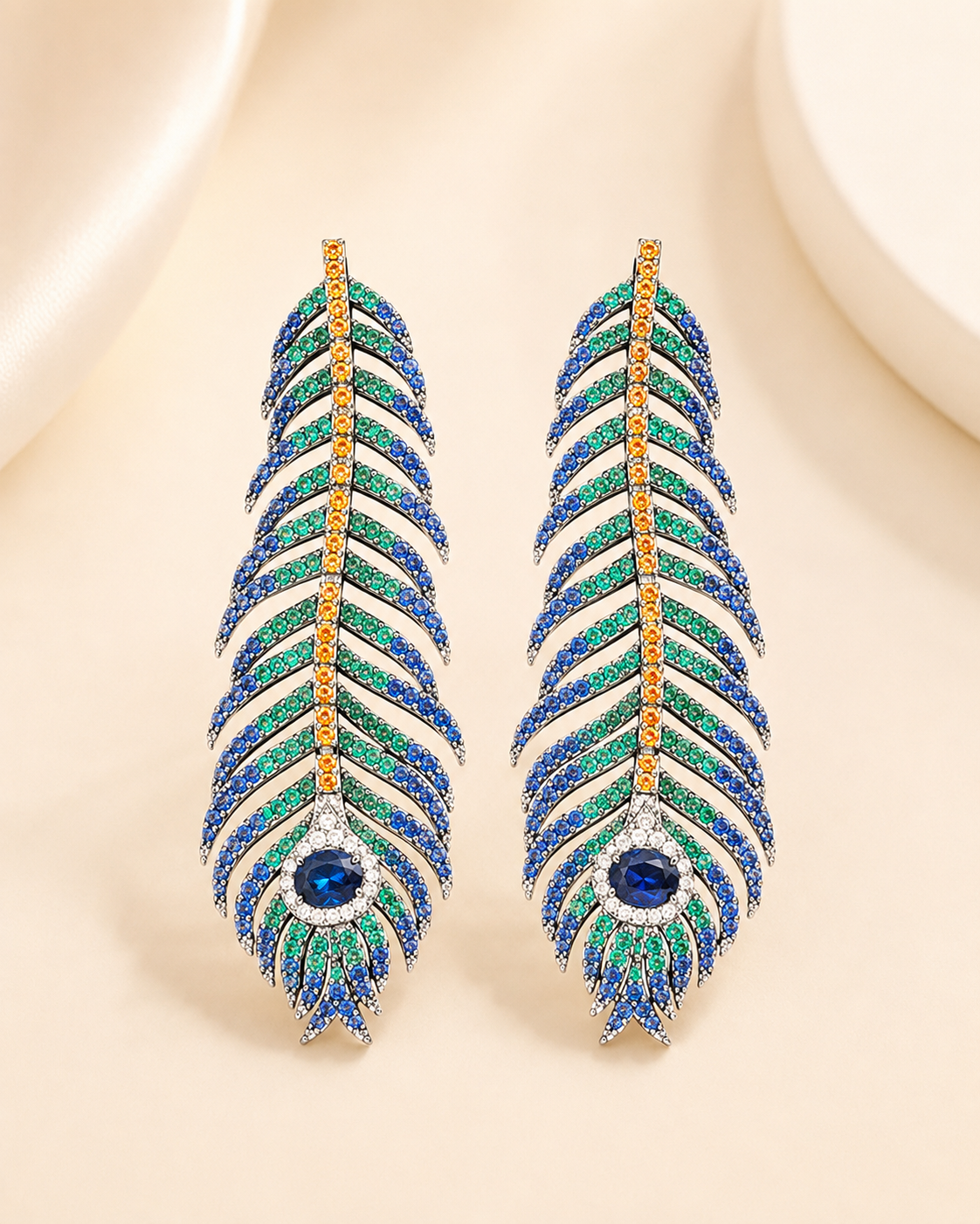 Peacock Feather Statement Earrings