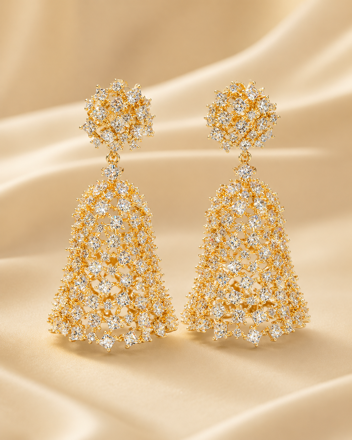 Golden Lattice Statement Earrings