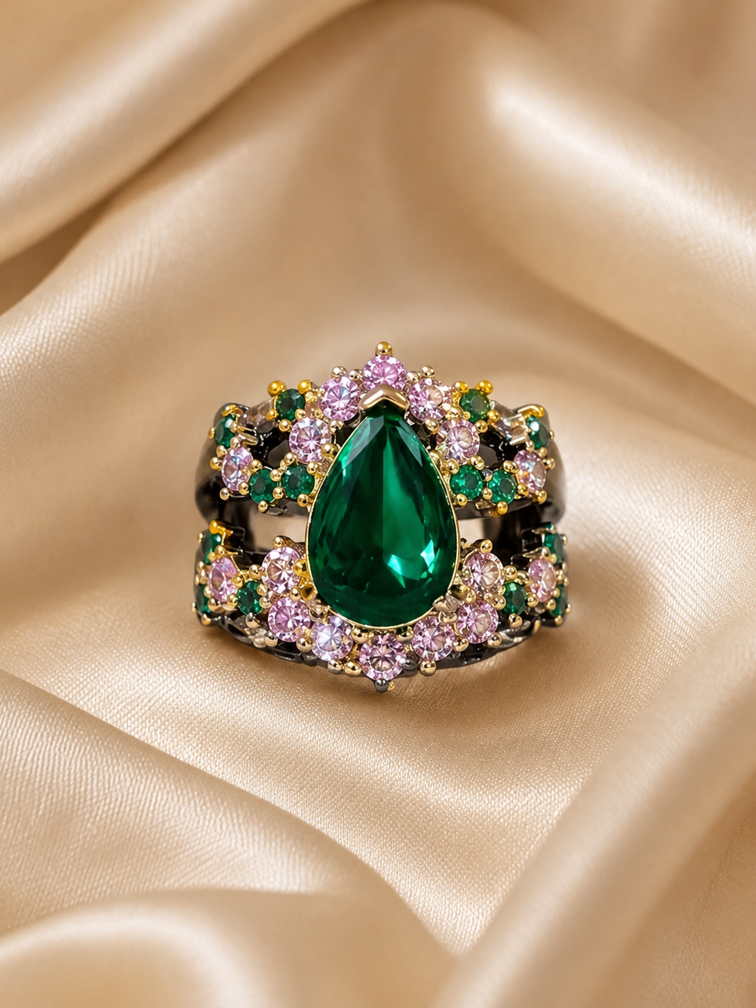 Emerald Teardrop Statement Ring