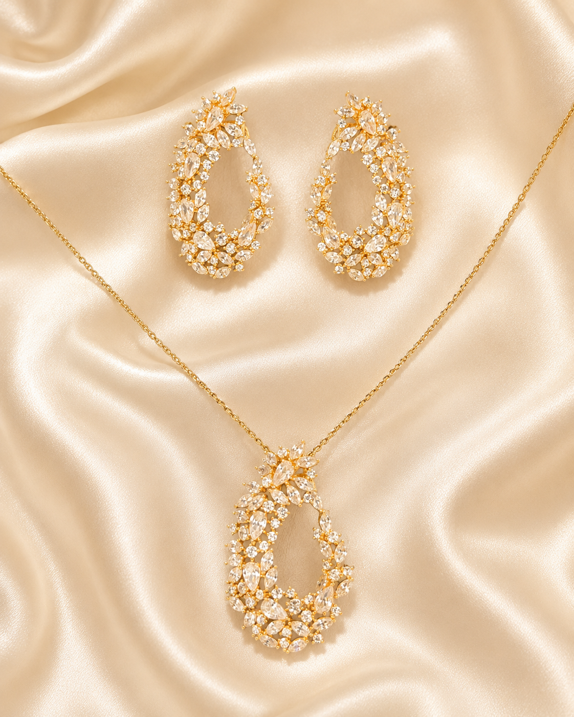 Crystal Teardrop Gold Jewellery Set
