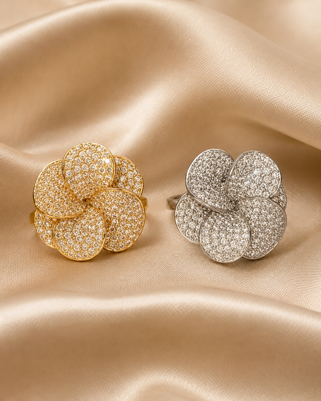 Pavé Petal Flower Rings