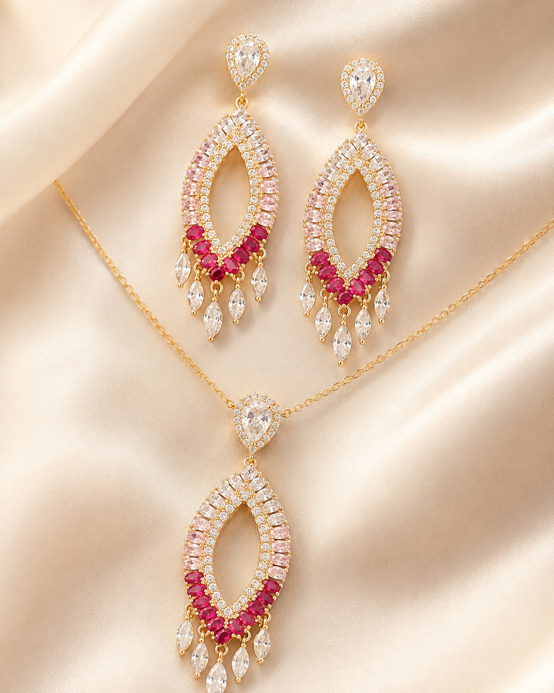 Ruby Ombre Teardrop Gold Jewellery Set