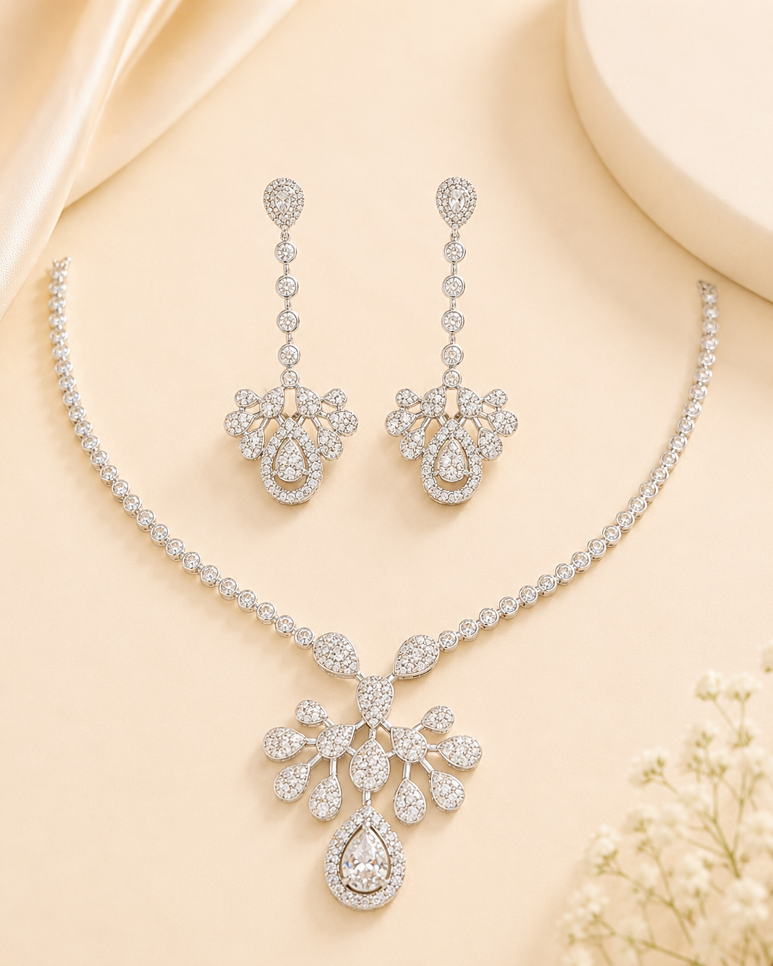 Diamond-Look Teardrop Necklace Set