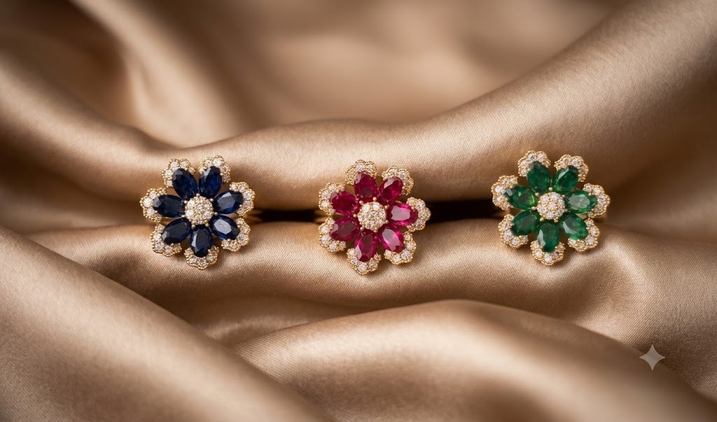 Trio of Floral Blossom Rings