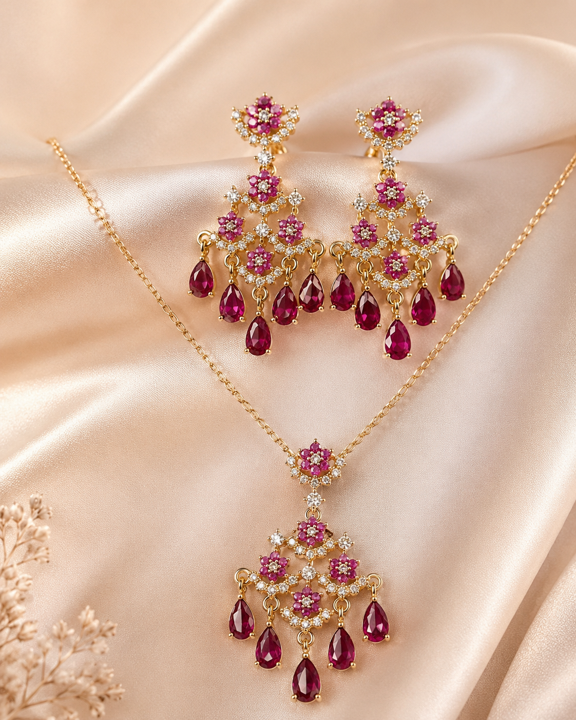 Ruby Chandelier Gold Jewellery Set