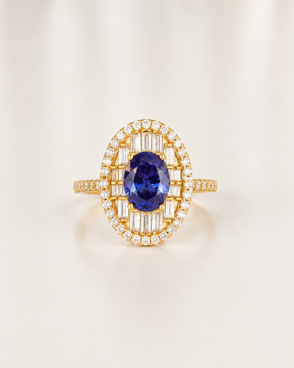 Sapphire Halo Statement Ring