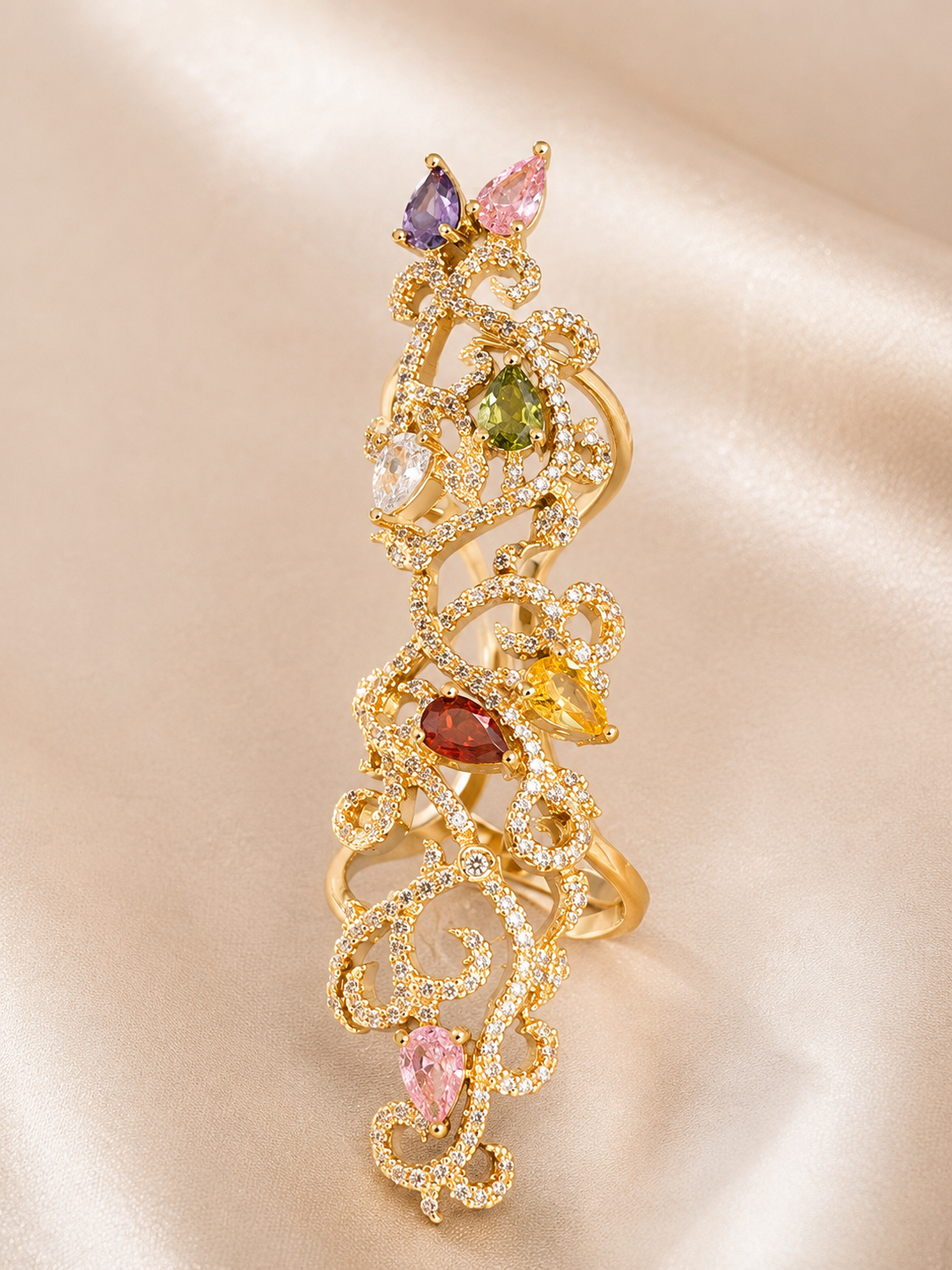Jewel-Toned Filigree Statement Ring